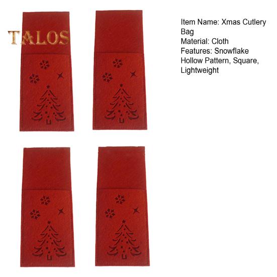 4 шт., Рождественский резак, держатель для вилок, квадратная рождественская елка, снежинка, полый узор, карманная сумка для столовых приборов, тканевый органайзер для посуды, декор стола