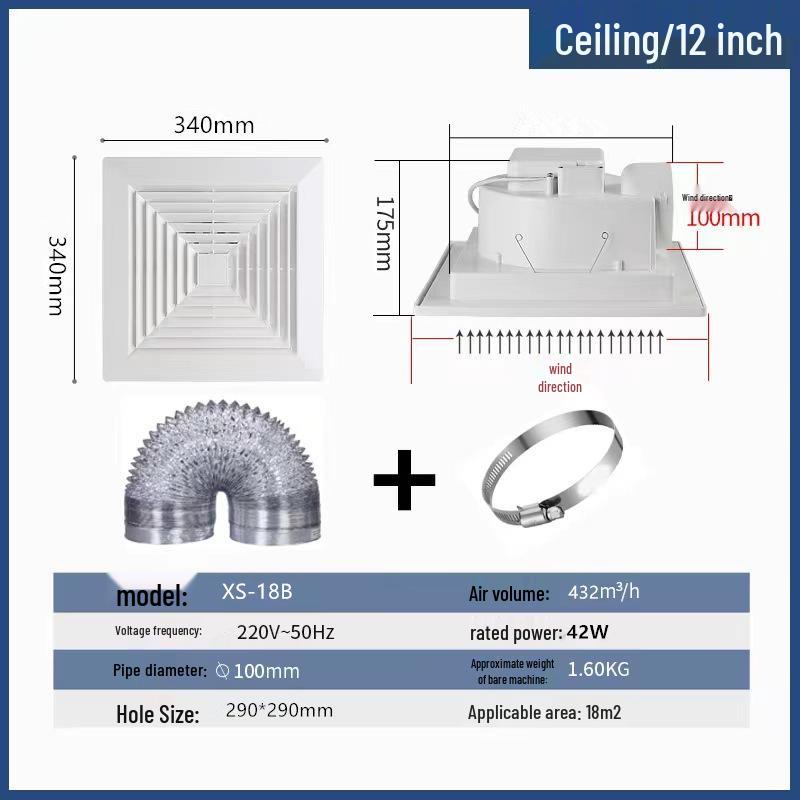 Потолочный бесшумный вентиляционный вентилятор для кухни и ванной комнаты