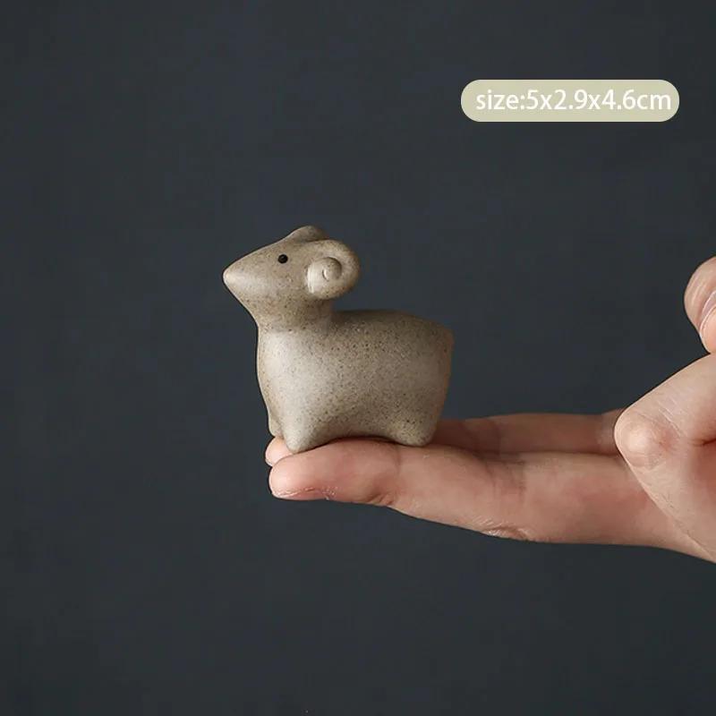 1Pc Chinese Zodiac Pottery Small Tea Pet Handmade Sculpture Crafts Animal Statue Ornaments Tea Figurine Decoration Tea Set Decor