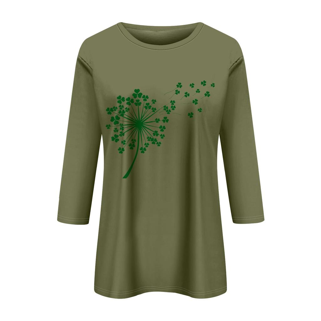 Women's Fashion Casual  Printed Seven Sleeve Round Neck Top