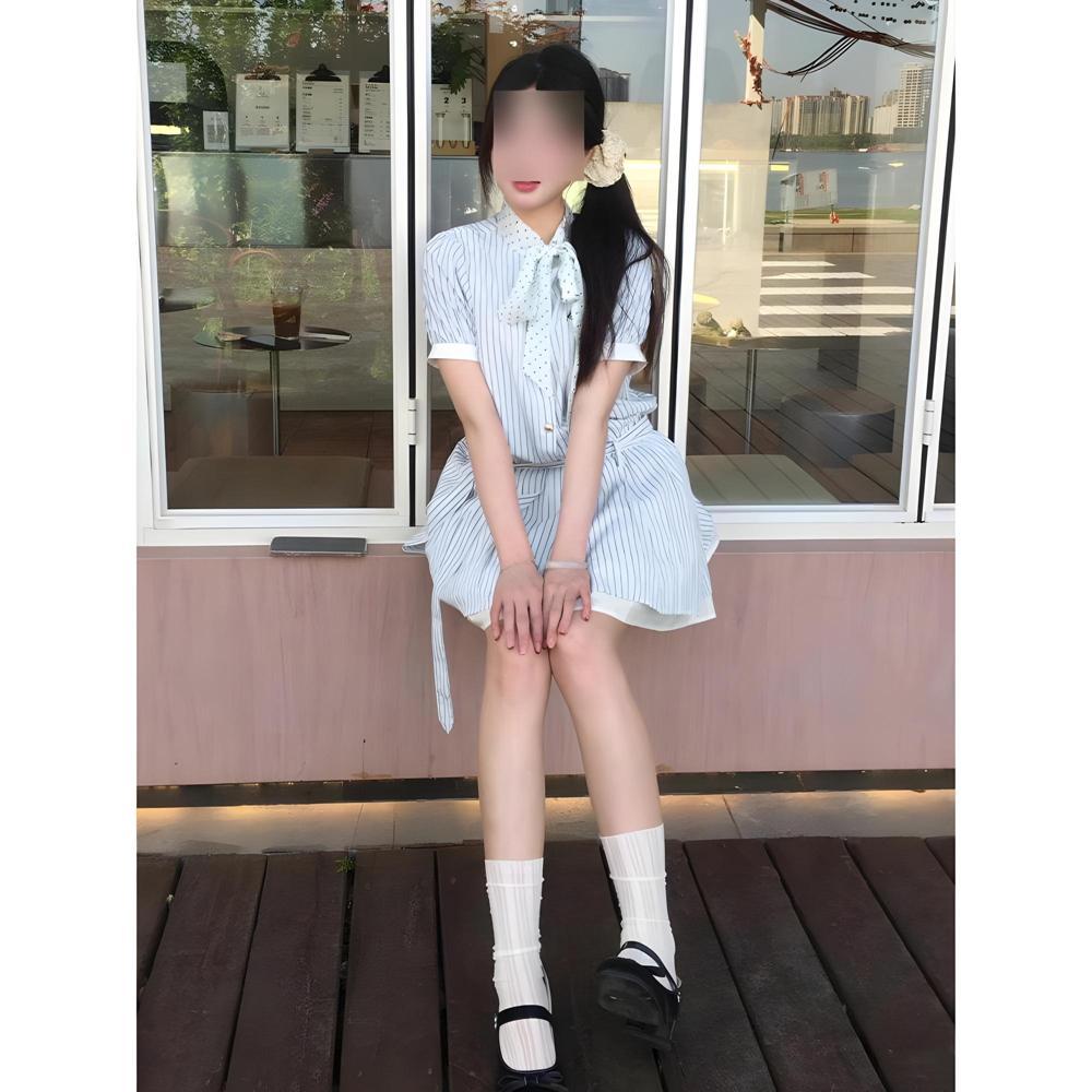 Sweet College Style Striped Shirt Dress Women's Summer Casual Style New Popular Beautiful Waist Skirt