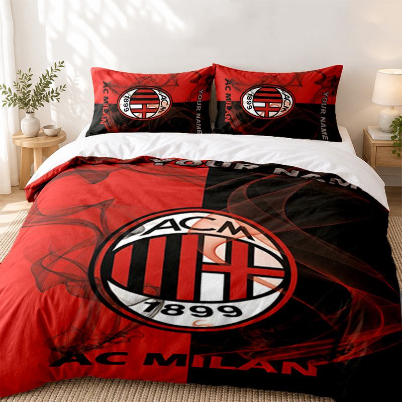 AC Milan Custom Name 3pc set Perfect for bedroom use Comfortable bedding set includes a duvet cover and two pillowcases Ideal birthday or Christmas gi