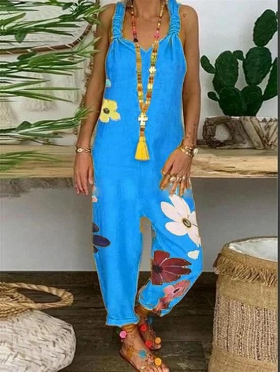 Свободный повседневный льняной комбинезон большого размера (2021)