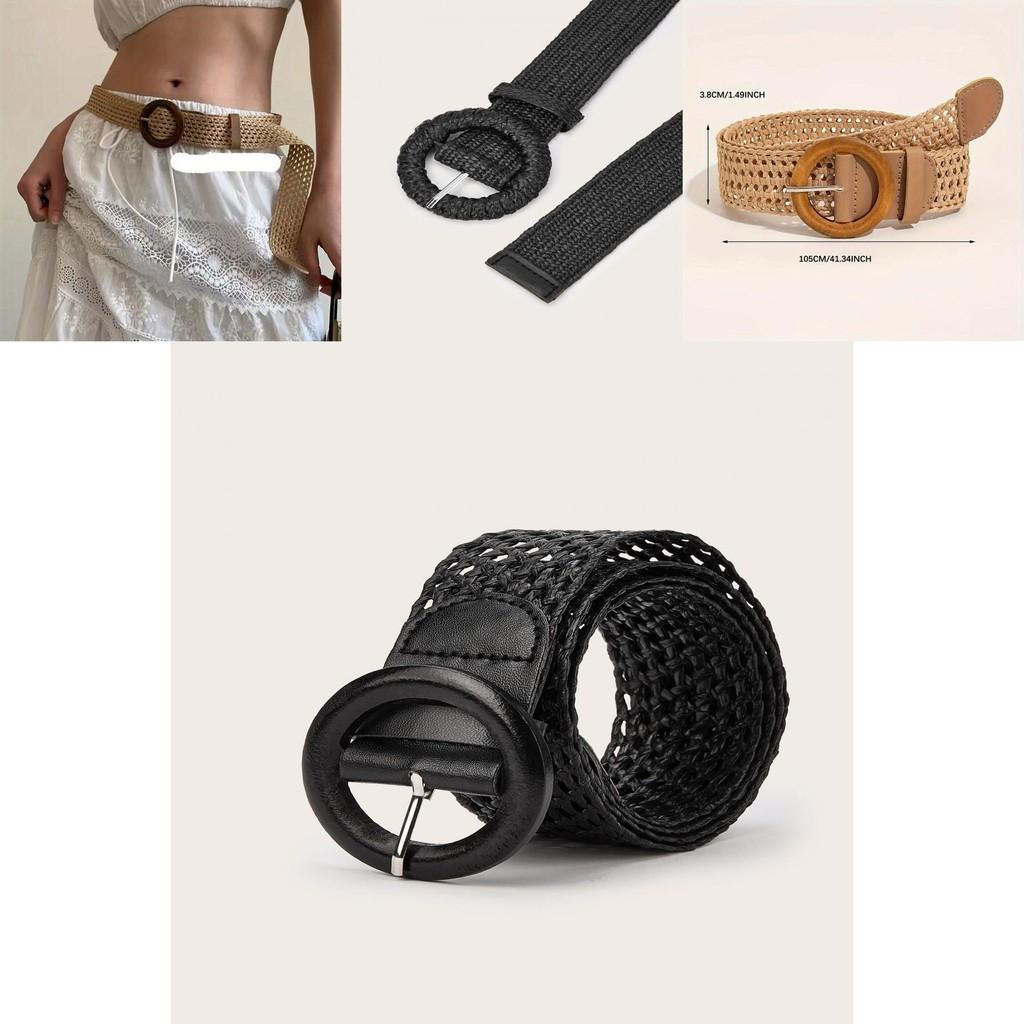 Feminine Woven Cotton Linen Belt With Round Clasp For Summer Boho Dress Styling