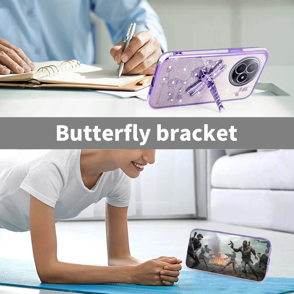 For Xiaomi Redmi K80 Ultra 5G Case Dragonfly Kickstand TPU Flowers Glitter Phone Cover