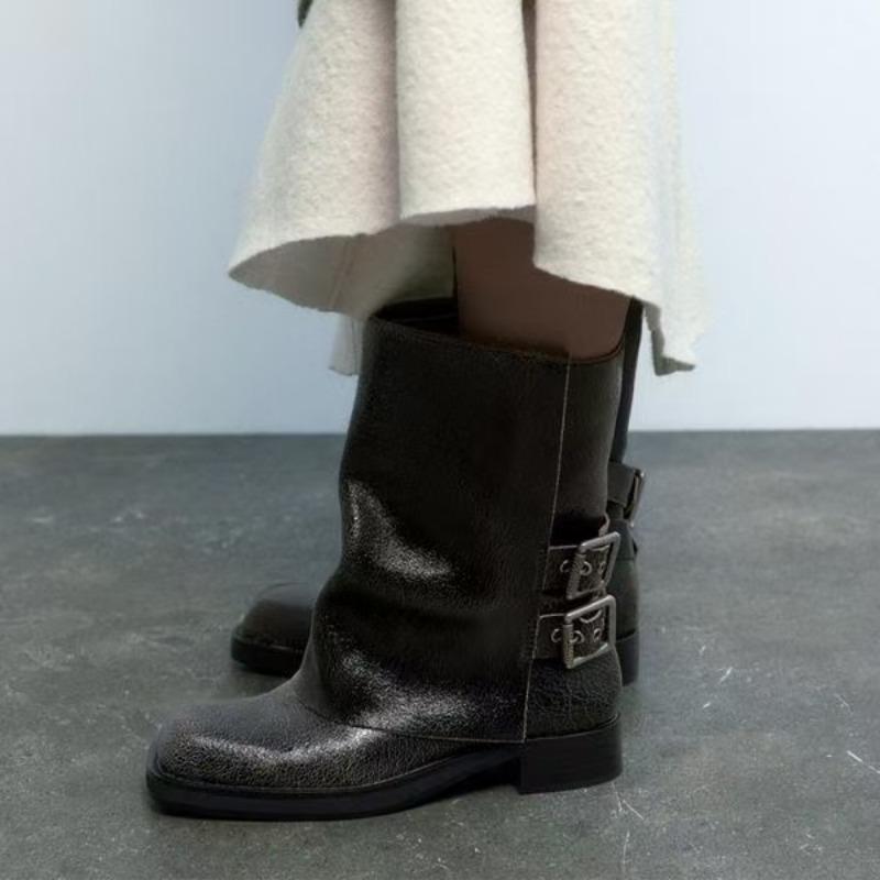 Дизайнерские брюки с пряжкой на ремне, сапоги для женщин, новые короткие сапоги с квадратным носком, женские сапоги в стиле панк на толстом каблуке
