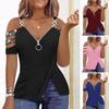 Women's Tops V-Neck Zip Detail Split Hem Elegant Trendy Minimalistic Sequin