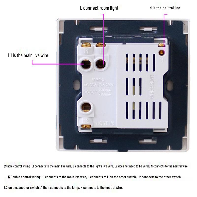 Тип 86 Настенный Однополюсный Двухпозиционный Переключатель с Двойной USB Розеткой для Дома