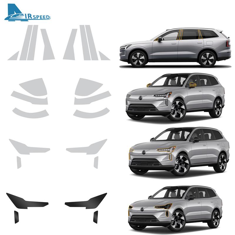 Защитная пленка для краски для Volvo EX90 2025 - Прозрачные накладки из ТПУ на фары, зеркала заднего вида, центральную стойку B