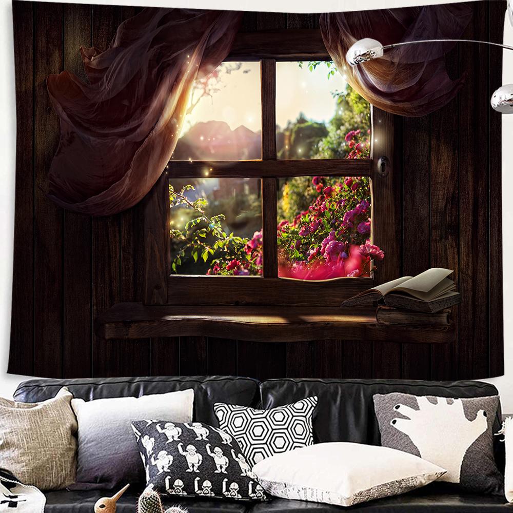 Подвесной домашний декор Настенный гобелен Имитация окна Вид на горы Гобелен Морское окно Лесная стена