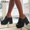 Fashion Eilyken New Brand White Chunky Heeled Mules High Heels Slippers For Women Sexy Party Platform Heel Sandals Shoes Size 43