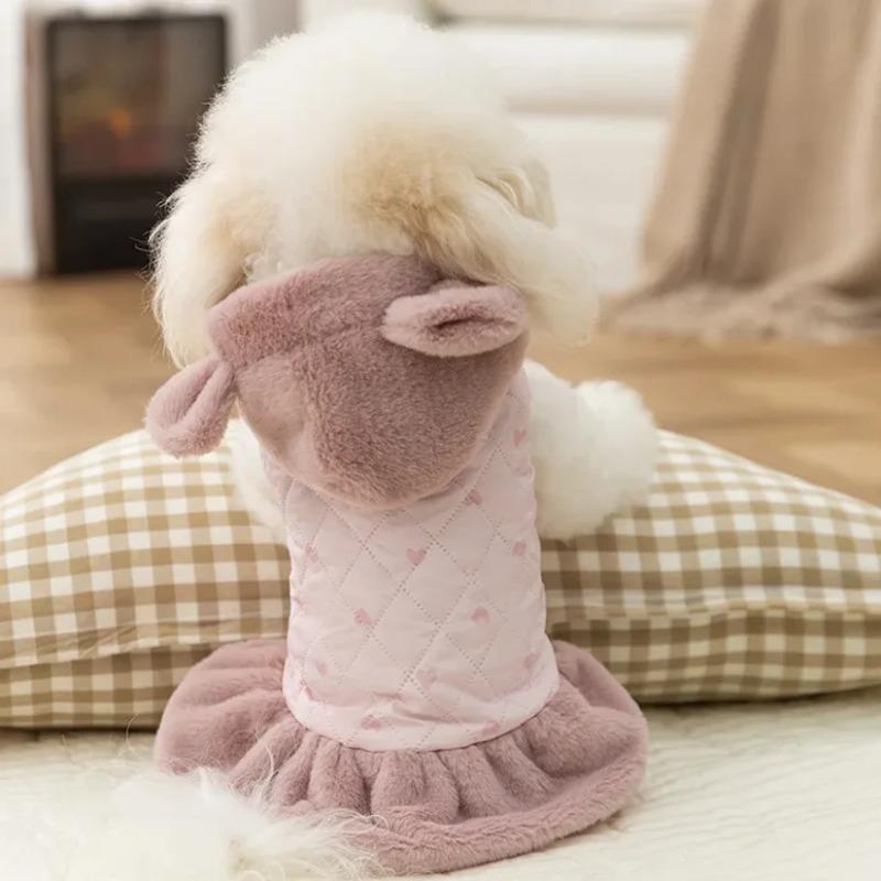 Warm Plush Pet Hooded Jacket Winter Autumn Coat Cute Lovely Dog Dress Princess Dog Clothes For Small Dog