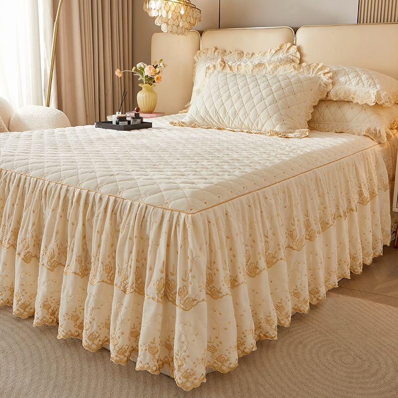 Комплект из 3 предметов современного роскошного макраме-подзора, однотонный всесезонный универсальный нескользящий комплект постельного белья (Подзор для кровати *1+ Наволочка*2, без сердцевины)