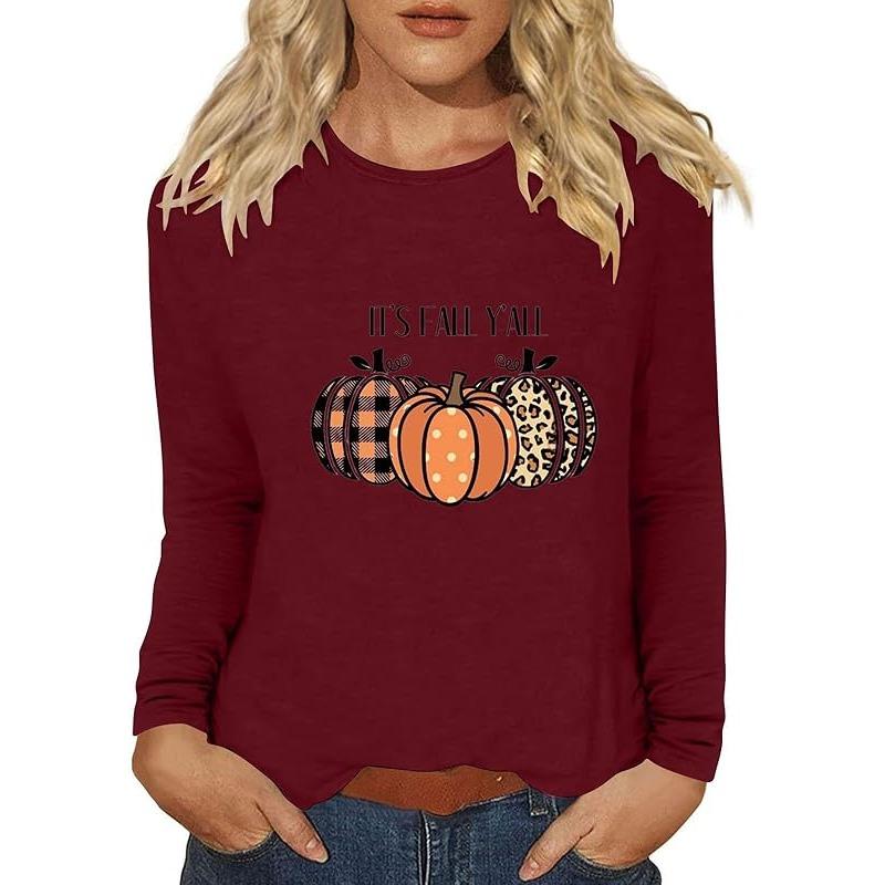 С Днем благодарения, стильный топ с длинными рукавами и рисунком тыквы 2024 года, женская осенняя рубашка с круглым вырезом, подарок