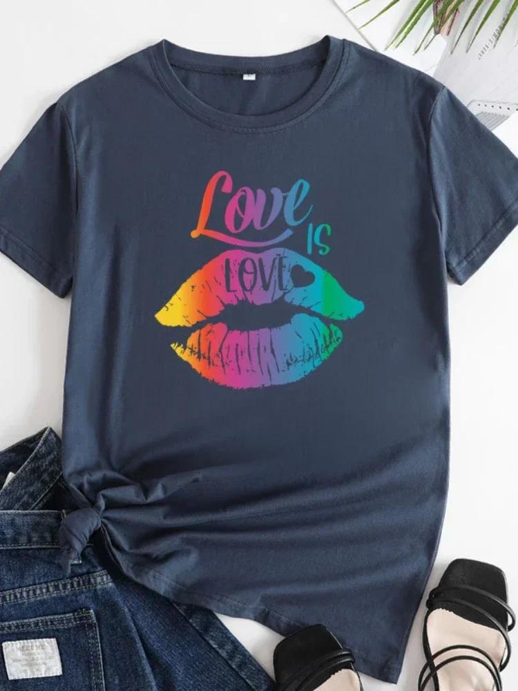 Rainbow Lip Print Women T Shirt Short Sleeve O Neck Loose Women Tshirt Ladies Tees Shirt Tops
