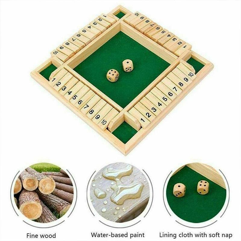 Wooden 4Players Shut The Box Dice Game Tabletop Family Parents Kids Board Games