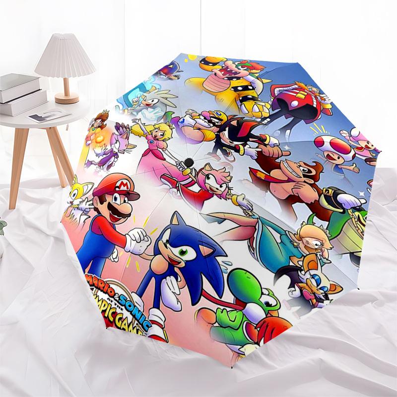 1pc Mario & Sonic Olympic Games Outdoor Umbrella - Automatic Opening/Closing, Collapsible Design, 8-Rib Iron Frame, Perfect Gift for Fans, Travelers,
