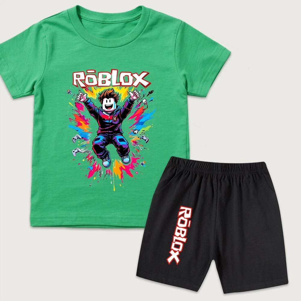 Cartoon Printed Kids T-shirt and Shorts 2 Piece Set Summer Casual Outfit for Boys and Girls Childrens Clothing
