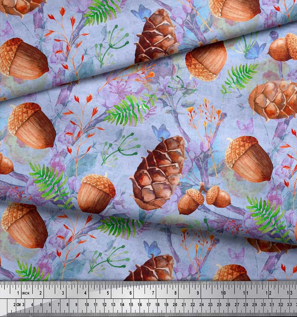 Soimoi Черная полиэфирная креповая ткань Абрикос | Сосновая шишка и дубовый орех Фрукты Декор Ткань с принтом BTY 42 дюйма