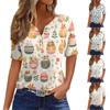 Women's T Shirt Print Button Short Sleeve Daily Weekend Fashion Basic V-Neck Regular Top