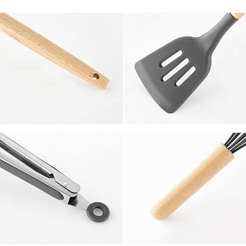 Черный силиконовый набор кухонных принадлежностей, кухонные принадлежности, термостойкие кухонные принадлежности с антипригарным покрытием, кухонные принадлежности для выпечки с коробкой для хранения