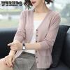 Women's Short Cardigan V-neck Jacket for Spring and Summer Thin Ice Silk Knit Sweater Air-conditioned Shirt