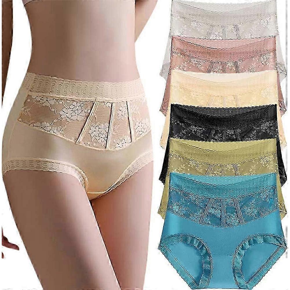 6Pcs Womens Tummy Control Hip Lifting Seamless Ice Silk Panties Sexy High Waist Ice Silk Seamless Shaping Underwear Panties
