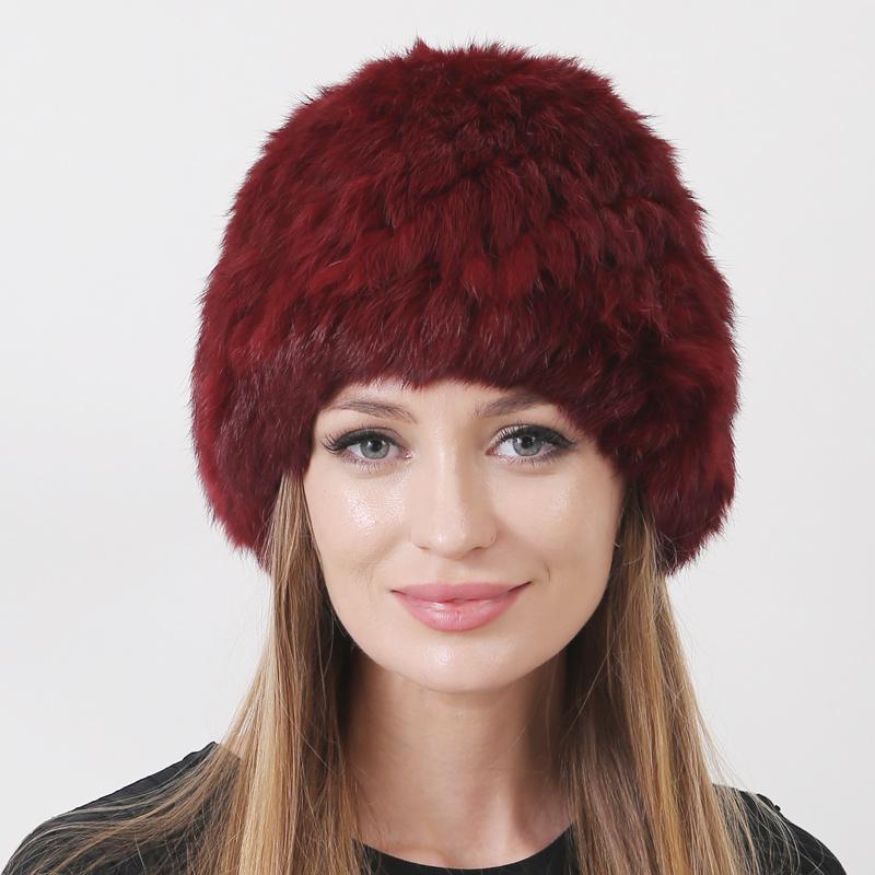 Вязаная шапка из кролика с натуральным мехом для тепла зимой