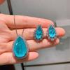 Jewelry Sky Blue Simulation Paraiba, Big Water Drop Jewelry Set Stud Earrings 8 * 16 Pendant 15 * 25