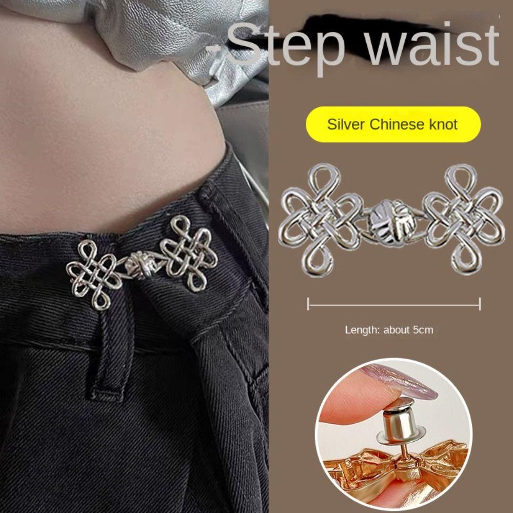 Replacement No-Sewing Metal Button Roses Chinese Knot Shape Pants Pins Portable Jeans Buttons