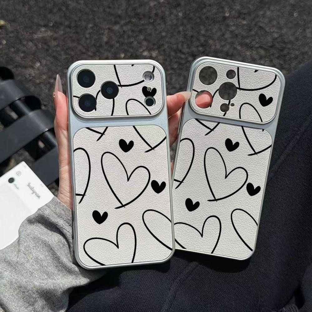 INS Line Love Heart Electroplated Glossy Phone Case for iPhone 17 16 Air 11 12 13 14 15 Pro Max 7 8 Plus XS XR Protective Cover