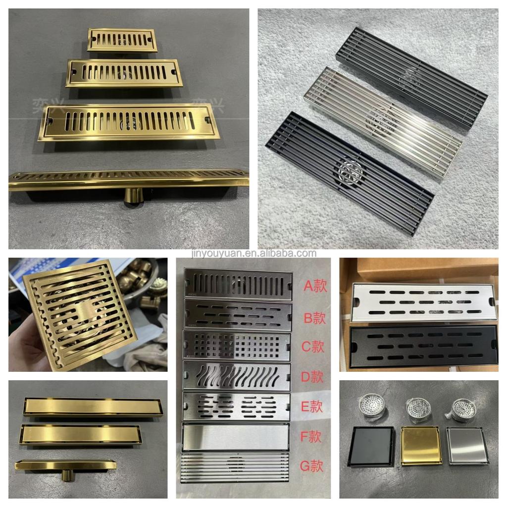 High Quality Superior Stainless Steel Long Floor Trap Brushed Grey Black and Gold Floor Drain Bathroom