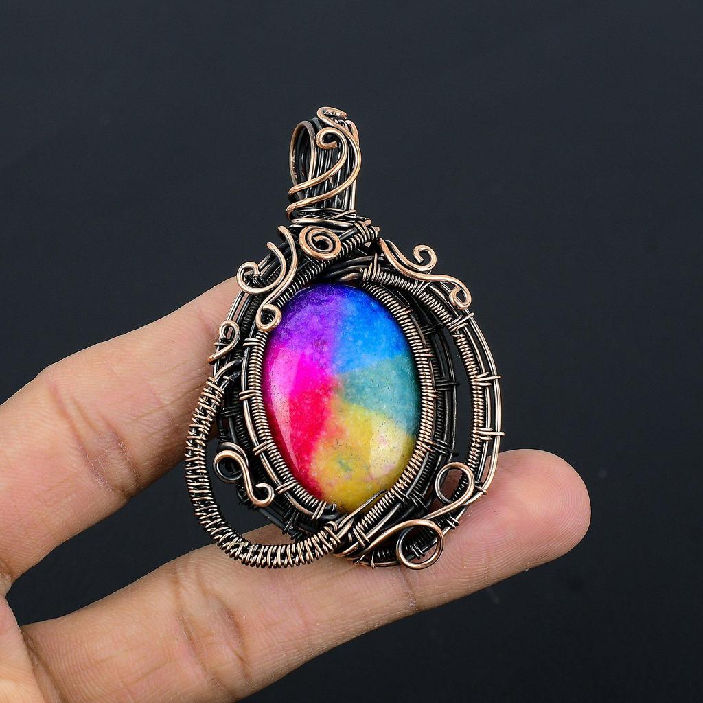 Rainbow Solar Quartz 999 Copper Wire Wrapped Pendant, Handmade Gemstone Pendant Jewelry, Gifts For Wife Brand New Pendant