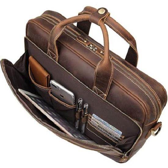 Leather Messenger Bag for Men Vintage Travel Backpack 17 Inch Laptop Briefcase Shoulder Bags