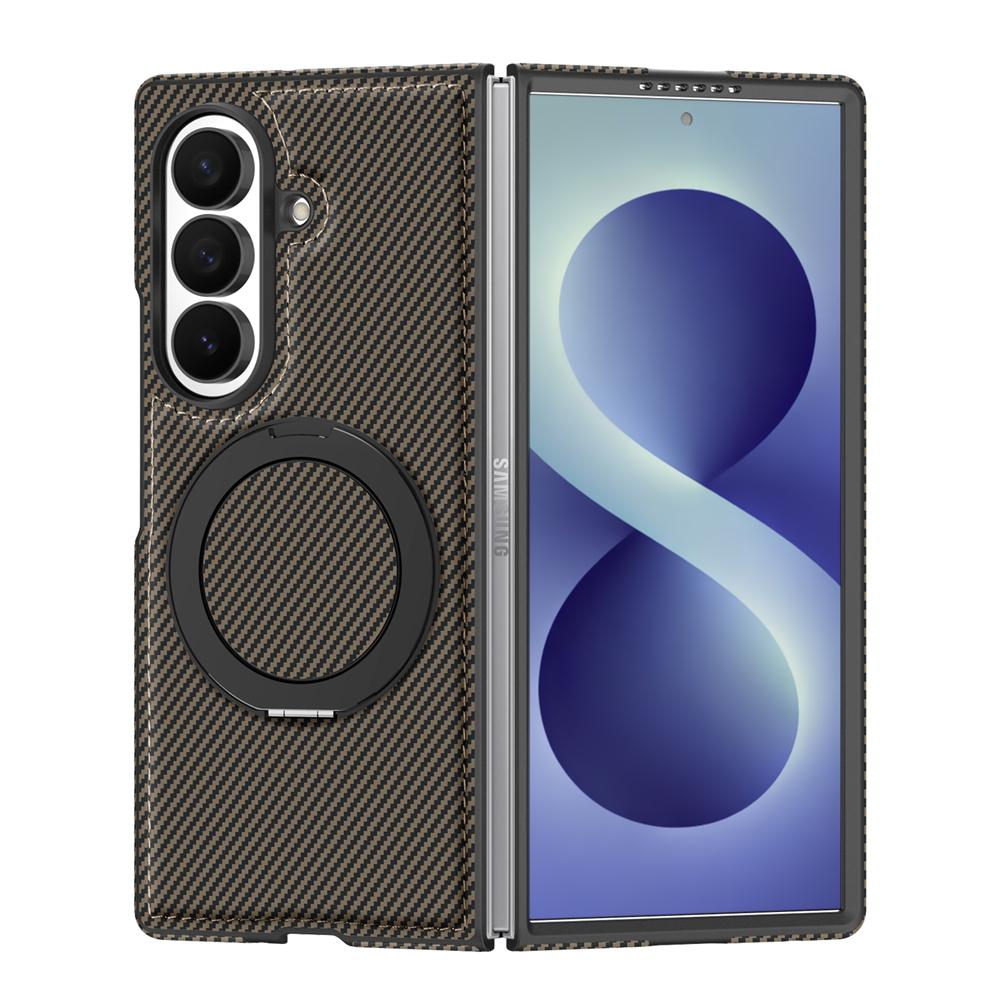 360°Rotatable Ring Stand Carbon Fiber Texture Magnetic Leather Case for Samsung Galaxy Z Fold 8 Ultra 7 6 Shockproof Cover
