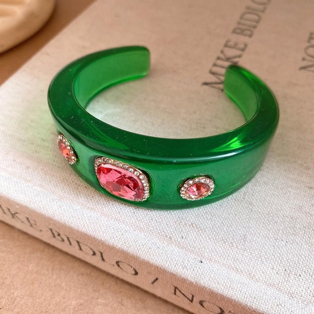 Smudging Irregular Wide Open Bracelet Bohemian Dopamine Hand Ring Acrylic Rhinestone Bangle Women