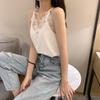White Suspender Female Lace Vest Summer Suit with V-neck Large Top Lace Bottom Loose Solid Casual Top