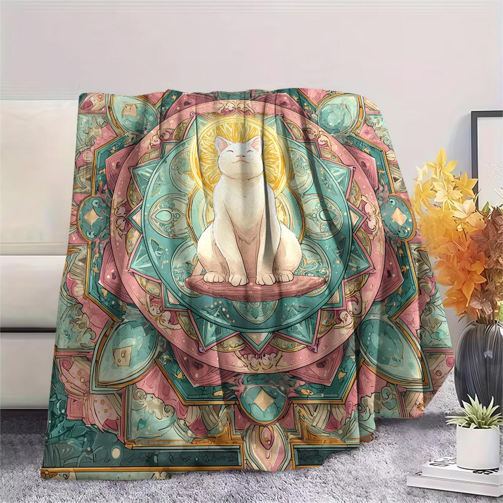 Artistic Cats Print Flannel Blanket, High quality Comfortable for All Seasons, Home Decor, Warmth and Comfort