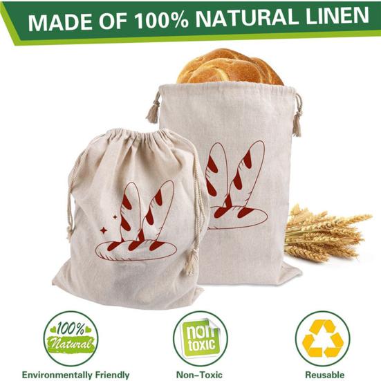 Yousheng Drawstring Bread Bag Reusable Linen Bread Storage Bag Homemade Loaf Bread Container Unbleached Food Dry Fruits Bag Kitchen Gadgets