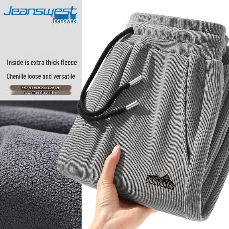 Jeanswest Men's Winter Plush Chenille Straight-Leg Casual Pants