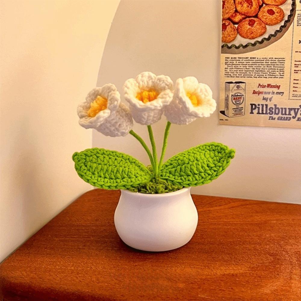Hand Knitted Crochet Flower Doll Potted Plant Handmade Sunflower Potato Doll Artificial Flower Forget-me-not Wool Knitting Doll