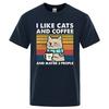 I Like Cats And Coffee Street Funny T-Shirt For Men Fashion Casual Loose Cotton Clothing Crewneck Breathable Tshirt Hip Hop Tees