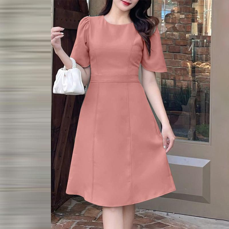 ZANZEA Женское летнее круглое шею однотонное повседневное платье с коротким рукавом