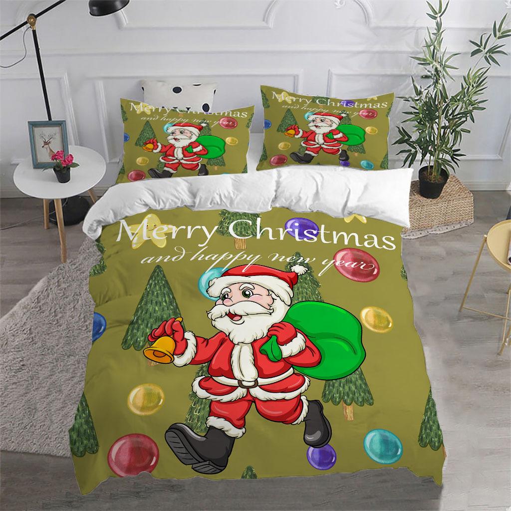 Santa Claus Merry Christmas Duvet Cover Set for Kids Christmas Gift King Queen Size Polyester Comforter Cover with Pillowcases