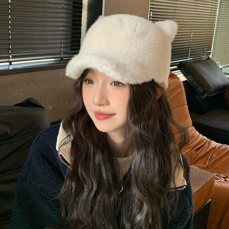 Шапка женская имитация норки медвежьи ушки кепка милая милая студенческая теплая плюшевая шапка