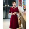 2025 Spring Wine Red Mother-of-the-Bride Dress for Wedding Banquet