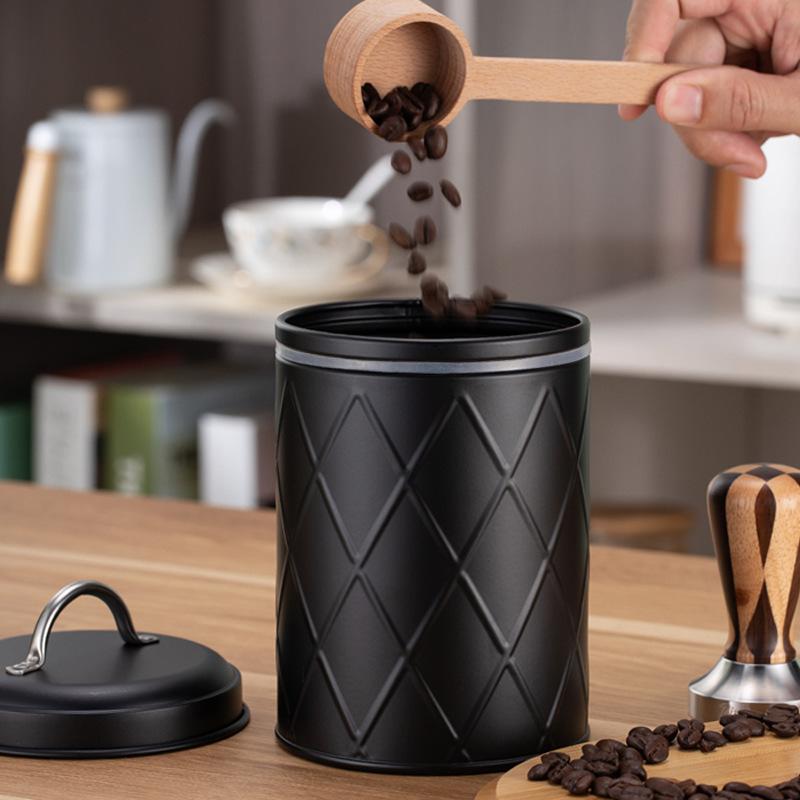 Reticulated coffee bean metal sealed jar food grade tea bag sugar milk ball grain bucket household black storage box