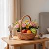 Handwoven Rattan Flower Basket: Ideal for Camping, Picnics, Storage, and Floral Arrangements