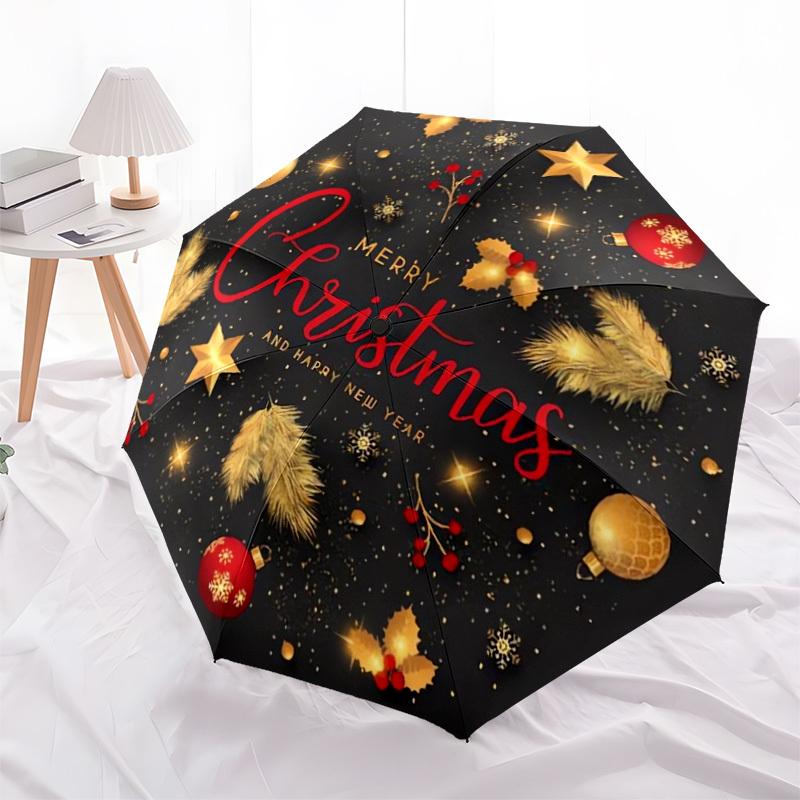 1pc Merry Christmas & Happy New Year Umbrella with Plastic Handle,Suitable for All Seasons Home Travel Outdoor UmbrellaDD495