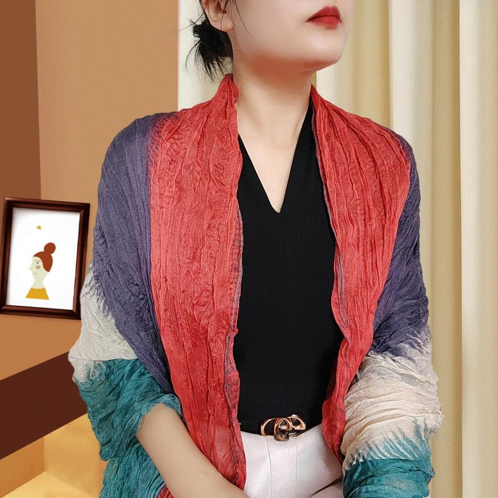 Trendy Gradient Cotton-Linen-Silk Scarf/Shawl for Women - Sun Protection & Dual-Use for All Seasons